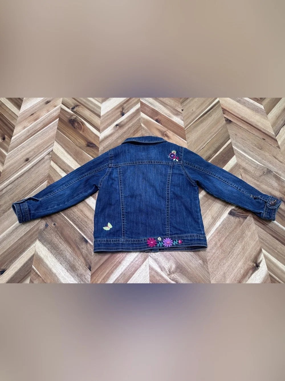 Old Navy Toddler Floral Embroidered Denim Jacket - Size 3T